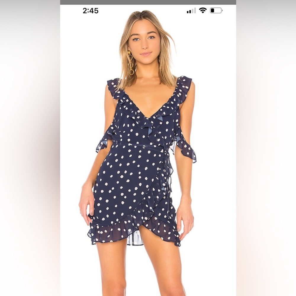 LPA  Ruffle Wrap Dress in Navy Polka Dot - never worn- xs